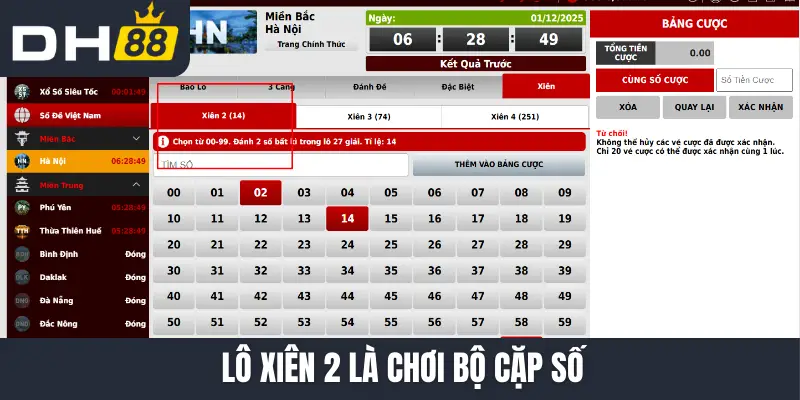 Lô xiên 2 là chơi bộ cặp số